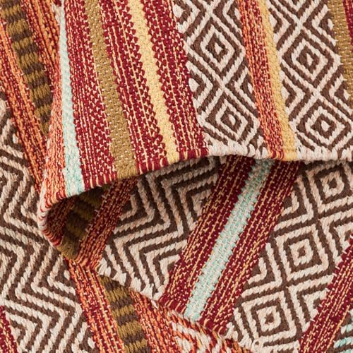 SAFAVIEH Montauk Collection Accent Rug - 3' x 5', Rust & Multi, Handmade Boho Stripe Fringe Cotton, Ideal for High Traffic Areas in Entryway, Living Room, Bedroom (MTK901D)