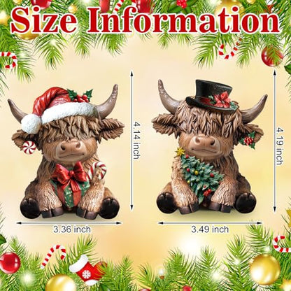 Karenhi 2 Pcs Highland Cow Figurines Resin Christmas Decor for Home Office - style: Christmas