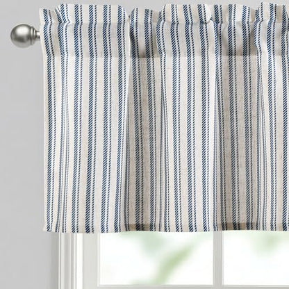 JIUZHEN 52x14 Inch Kitchen Valance - Thick Textured Linen Striped Window Valance Curtain with 3" Rod Pocket, Vertical Striped Blue (1 Panel) - color: Vertical Striped Blue, size: 52"W x 14"L (Pack of 1)