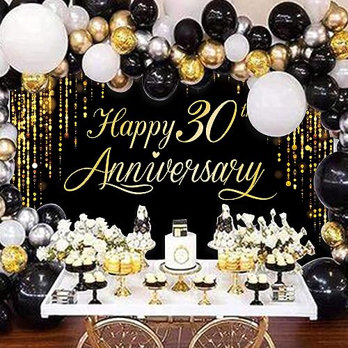 Happy 30th Anniversary Banner - Black Gold Photography Poster for Wedding, Birthday Party Decoration - color: 30th Anniversary Theme