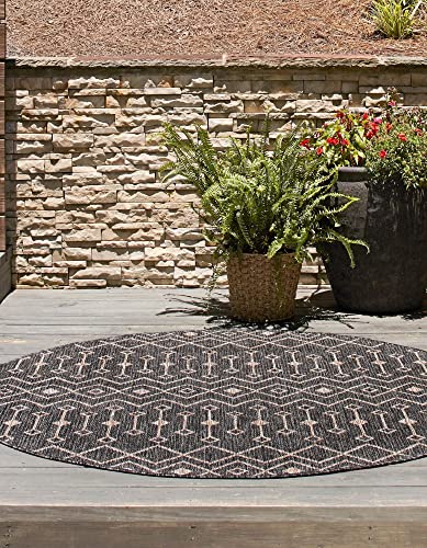 Unique Loom Outdoor Trellis Collection Area Rug - Tribal Trellis (3' 3" Round, Charcoal Gray/ Natural) - color: Charcoal Gray/Natural, size: 3'3" (Round)