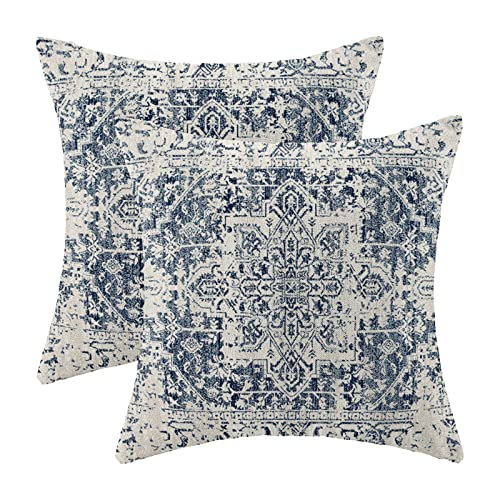 Blue White Ethnic Design Boho Pillow Covers 18x18 Set of 2 - color: Boho-1, size: 18" x 18" (Pack of 2)