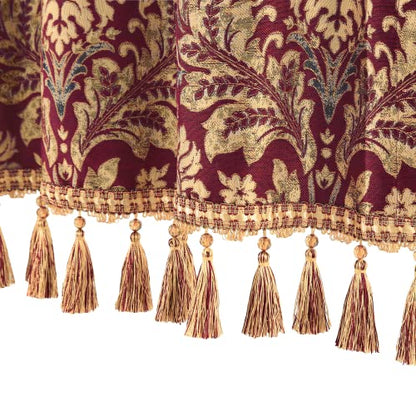 Loom and Mill Luxury Damask Valances for Windows, Burgundy Red, 54"x18" - color: Lafaye-burgundy Red