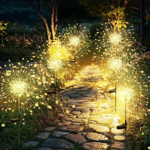 GIGALUMI 6 Pack Solar Firework Lights Outdoor, Garden Decor, Warm White - color: Warm White, size: 6 PACK
