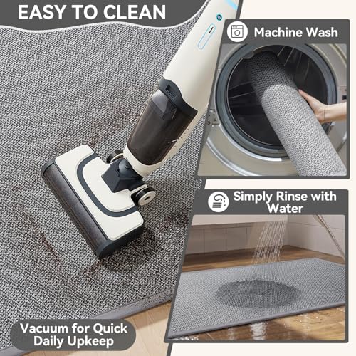 Kitchen Rugs Set of 2 PCS Non Slip Washable Grey 17"x30"+17"x47" - color: Grey, size: 17"x30"+17"x47"