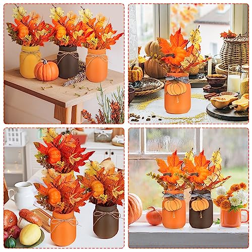 Jexine 18 Pcs Fall Mason Jar Table Decorations with Pumpkin Leaf Wood Sign