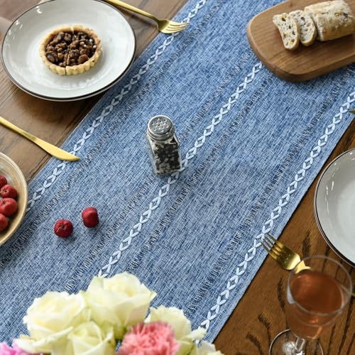 Artoid Mode Blue Rustic Cotton Linen Table Runner 13x36 Inch - color: Blue, size: 13" x 36"
