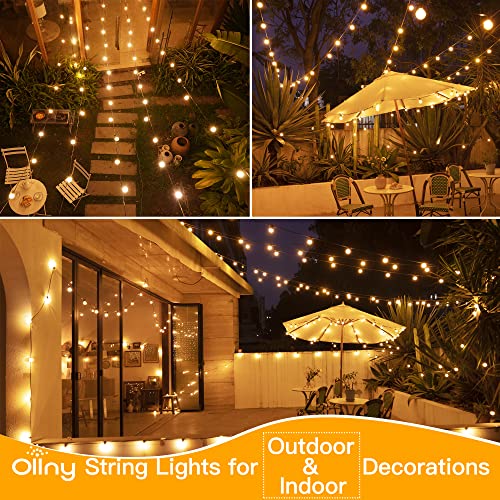 Ollny Outdoor String Lights, 50FT LED Patio Lights Waterproof Plug in - color: Black Wire, size: 50FT-Warm White