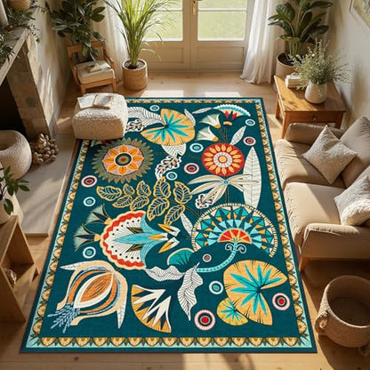 Joydeco Egypt Floral Machine Washable Living Room Bedroom Area Rugs 5x7 - color: Dark Green, size: 5' x 7' (Rectangular)