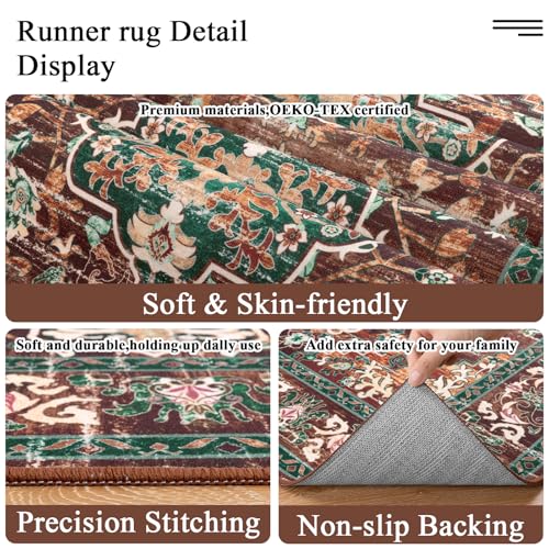 U'Artlines 3' x 12' Boho Hallway Runner Rug, Washable Carpet, Rust＆Teal - color: Rust＆teal, size: 3' x 12' (Runner)