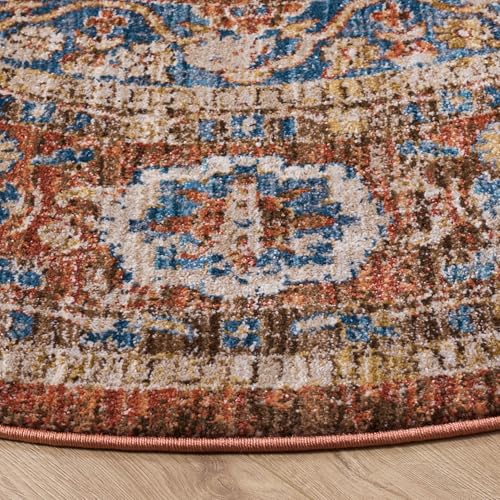 SAFAVIEH Bijar Collection 4' Round Brown/Rust BIJ652D Traditional Oriental Distressed Living Room Dining Bedroom Foyer Area Rug - color: Brown/Rust, size: 4' (Round)