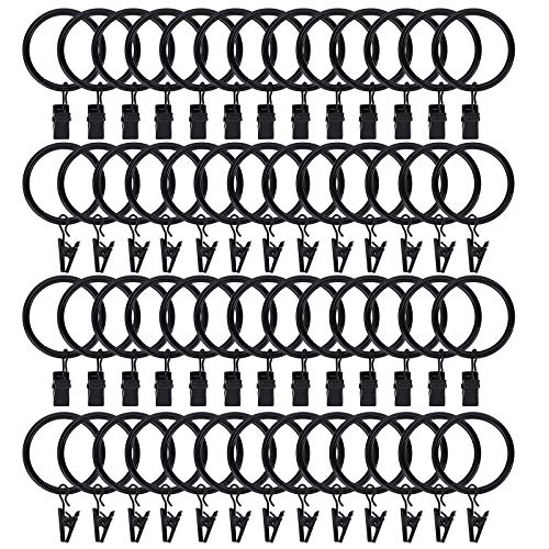 Lansian 100 Pack Curtain Rings with Clips Hooks 1.5 in Diameter Rustproof - color: Black, size: 1.5"Inner Dia, 100Pack