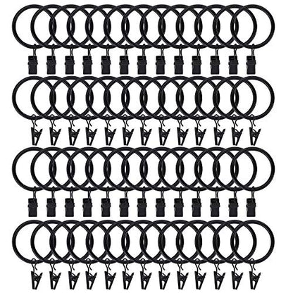 Lansian 100 Pack Curtain Rings with Clips Hooks 1.5 in Diameter Rustproof - color: Black, size: 1.5"Inner Dia, 100Pack