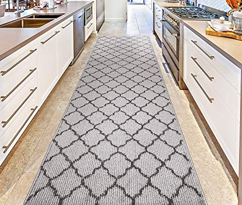 Custom Size Modern Runner Rug Carpet for Hallway Entryway Foyer Kitchen, Slip Resistant Latex Rubber Backed 31 inch Wide X Customized Length, Trellis Light Grey, 31 inch X 7 feet - color: Trellis / Grey, size: 31 inch Width X 7 Feet Length