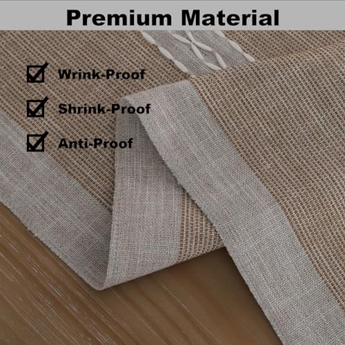 Gernaice Boho Table Runner, Rustic Cotton Linen Farmhouse Table Runners for Dresser End Coffee Table Home Decor, 24" L X 13" W Brown - size: 13" X 24", style: Brown Striped