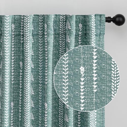 MEETSKY Boho Green 95% Blackout Bedroom Curtains 50Wx95L,2 Panels - color: Aqua, size: 50"W x 95"L (Pack of 2)