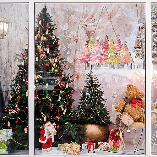 Soaoo Christmas Door Sign Pink Welcome Wooden Hanging Sign - style: Cute Style