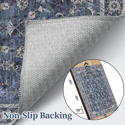 Tangsoo 2.6x12 Washable Long Runner Rug for Hallway Non Slip - color: Distressed Blue Black, size: 2'6" X 12' (Runner)