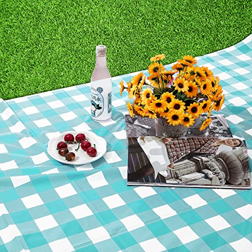 Kesfey Blue Gingham Tablecloth Picnic Party Checkered Table Cover 3 Packs - color: Aqua and White