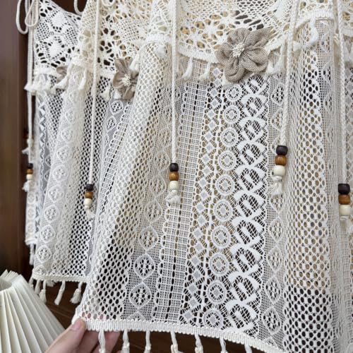Boho Crochet Lace Sheer Curtain Valance for Window Kitchen Doorway Entryway - size: 43"W x 20"L (Pack of 1)