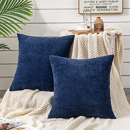 GAWAMAY Navy Blue Chenille Throw Pillow Covers 26x26 Set of 2 for Couch - color: Navy Blue, size: 26" x 26" (Pack of 2)