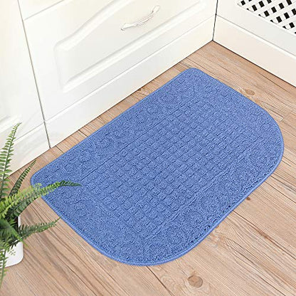 COSY HOMEER 27x18 Half Round Kitchen Rug,Non Slip Washable Mat,Blue 2PCS - color: Blue 2pcs, size: 1'6" x 2'3" (Semicircular)