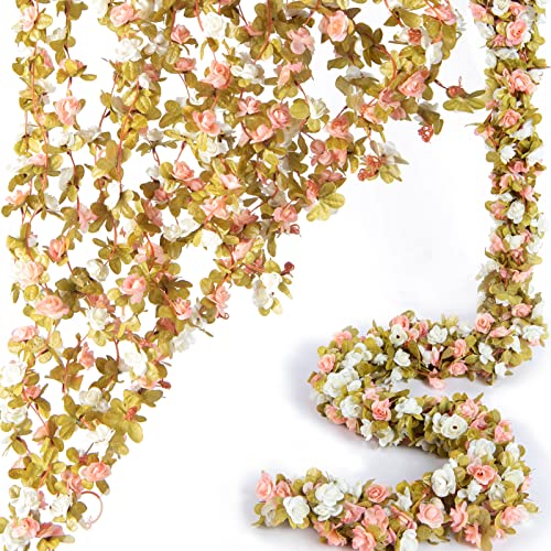 8Pcs x 8.2FT Artificial Flower Garland Rose Vine Decor, Fall Pink Flower - color: Fall Pink White 8pcs, 1.5" Rose Flowers, size: 8.2FT Vines