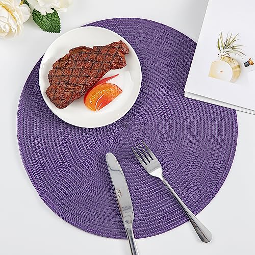 Placemats, Crossweave Heat Resistant Classic Woven Round Place Mats Diameter 13.5 inch for Kitchen Table Set of 6 (Purple) - color: Purple