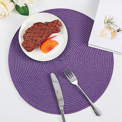 Placemats, Crossweave Heat Resistant Classic Woven Round Place Mats Diameter 13.5 inch for Kitchen Table Set of 6 (Purple) - color: Purple