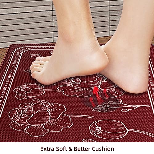 Kitchen Floor Mat Set of 2, Anti Fatigue Kitchen Mat 17"x47"+17"x29" - color: Red, size: 17"x47"+17"x29"