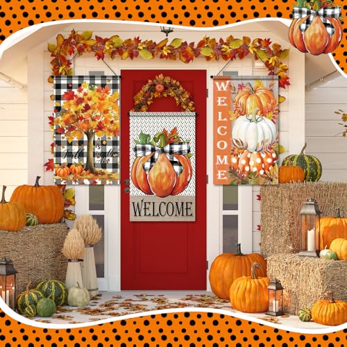 Tegeme 3 Pcs Fall Door Sign Flag Decoration Autumn Pumpkin Hanging Banner - style: Autumn