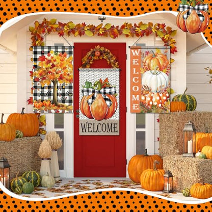 Tegeme 3 Pcs Fall Door Sign Flag Decoration Autumn Pumpkin Hanging Banner - style: Autumn