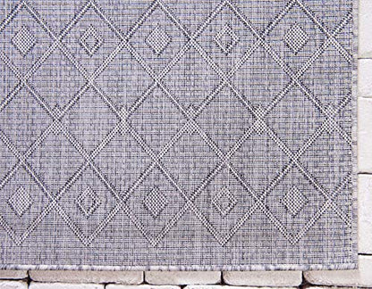 Unique Loom Outdoor Trellis Collection Area Rug - Tribal Trellis (2' x 6' 1" Runner, Gray/ Black) - color: Gray/Black, size: 2' x 6'1" (Runner)