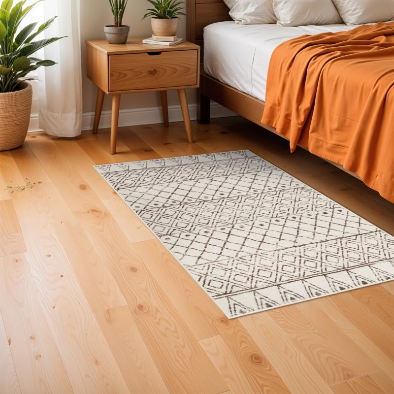 2x3 Small Rug Washable Rug: Moroccan Kitchen Low Pile Area Rugs Beige - color: Geo Beige, size: 2' x 3' (Rectangular)