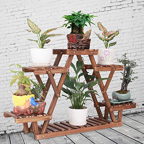 Wood Plant Stand for Multiple Plants Shelf Indoor 6 Tiered Triangle