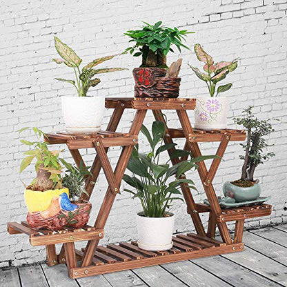 Wood Plant Stand for Multiple Plants Shelf Indoor 6 Tiered Triangle