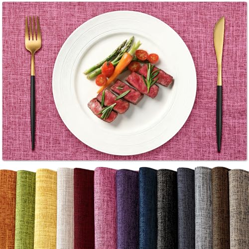 KXN Placemats Set of 4, Durable Dual-Layer Fabric Table Mats, Hot Pink - color: Hot Pink