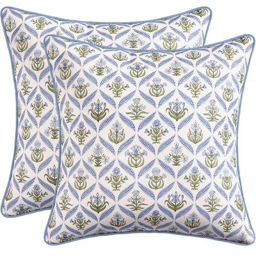 MIULEE Floral Throw Pillow Covers 20x20 Set of 2, Blue and Green - color: Blue Green, size: 20" x 20" (Pack of 2)