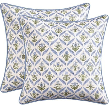 MIULEE Floral Throw Pillow Covers 20x20 Set of 2, Blue and Green - color: Blue Green, size: 20" x 20" (Pack of 2)