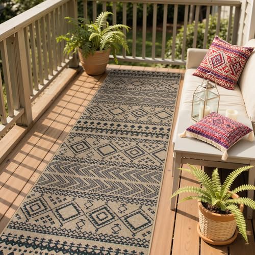 Lahome Boho Washable Easy Jute Runner Rug, 2x8 Kitchen Runner Rug Non Slip - color: Brown Geometric Tribal, size: 2'6" x 8' (Runner)