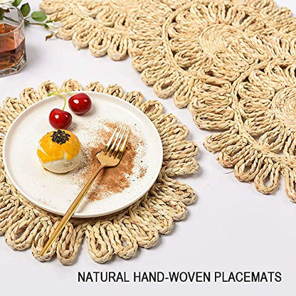 IcosaMro11.8 Inch Boho Round Woven Placemats for Dining Table Set of 6 - color: Style a -11.8 Inch, Pack of 6