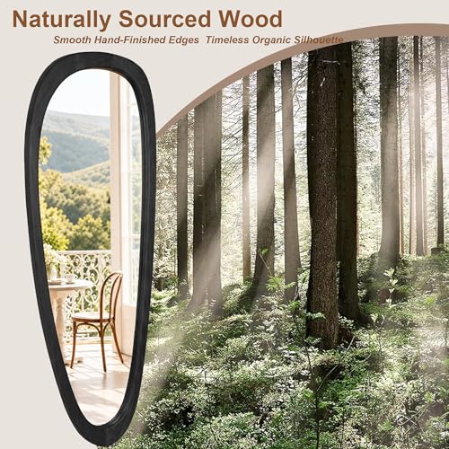 60"x22" Asymmetrical Mirror, Solid Wood Frame, Irregular Design - color: Black, size: 60"L x 22"W