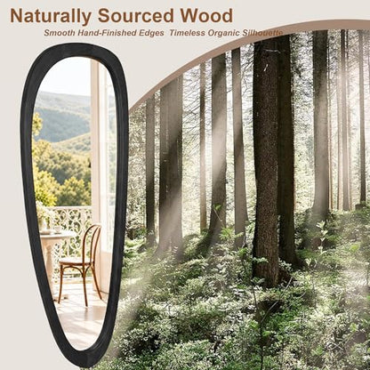 60"x22" Asymmetrical Mirror, Solid Wood Frame, Irregular Design - color: Black, size: 60"L x 22"W