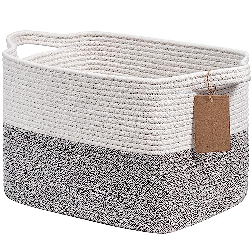 Goodpick Woven Rope Storage Basket for Shelves, Rectangle, Light Gray - color: Light Grey, size: 13"L x 10"W x 9"H