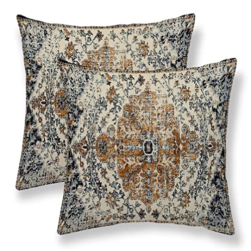 Gold Blue Carpet Ethnic Boho Throw Pillow Covers 16x16 Set of 2 - color: Blue Boho, size: 16" x 16" (Pack of 2)