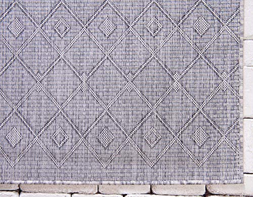 Unique Loom Outdoor Trellis Collection Area Rug - Tribal Trellis (2' x 8' Runner, Gray/ Black) - color: Gray/Black, size: 2' x 8' (Runner)