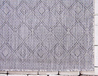 Unique Loom Outdoor Trellis Collection Area Rug - Tribal Trellis (2' x 8' Runner, Gray/ Black) - color: Gray/Black, size: 2' x 8' (Runner)