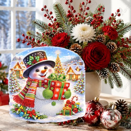 Yunzlly Stand Up Diamond Art Painting Kit, Desktop Gem Painting Ornament Kit for Adults, Tabletop Acrylic Diamond Board Painting (Christmas Snowman) - color: Christmas Snowman