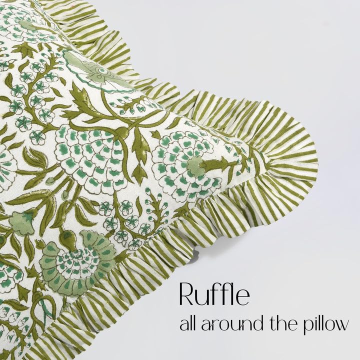 CPC Agate Green Block Print Ruffle Sham Pillow Cover 12x20 Inch, Pack of 1 - color: Agate Green, size: 20" x 12" (Pack of 1)