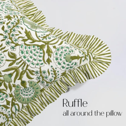 CPC Agate Green Block Print Ruffle Sham Pillow Cover 12x20 Inch, Pack of 1 - color: Agate Green, size: 20" x 12" (Pack of 1)